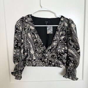 Vici Women's Boho Paisley Balloon Sleeve Crop Top - Small NWOT